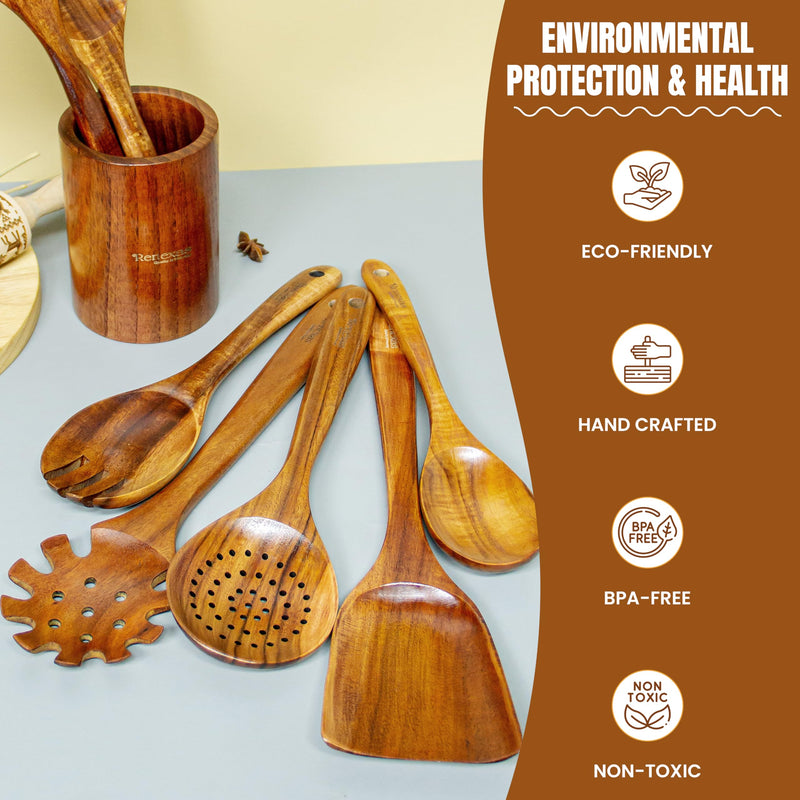 Handmade Wooden Kitchen Utensils 9-Piece Set