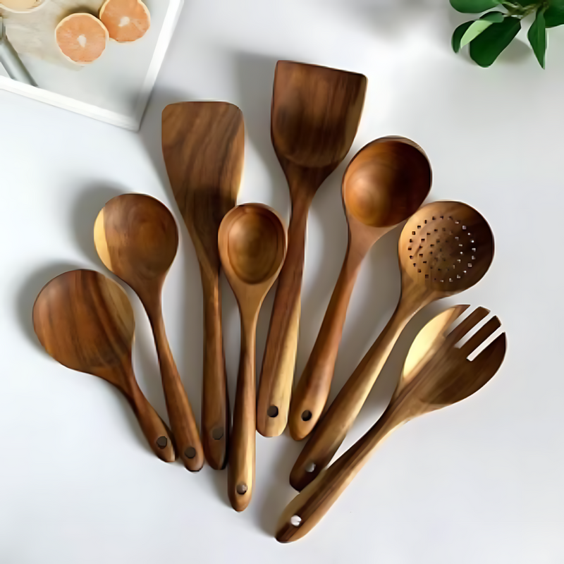 Handmade Wooden Kitchen Utensils 7-Piece Set