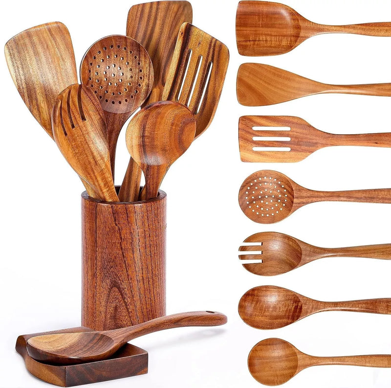 Handmade Wooden Kitchen Utensils 9-Piece Set